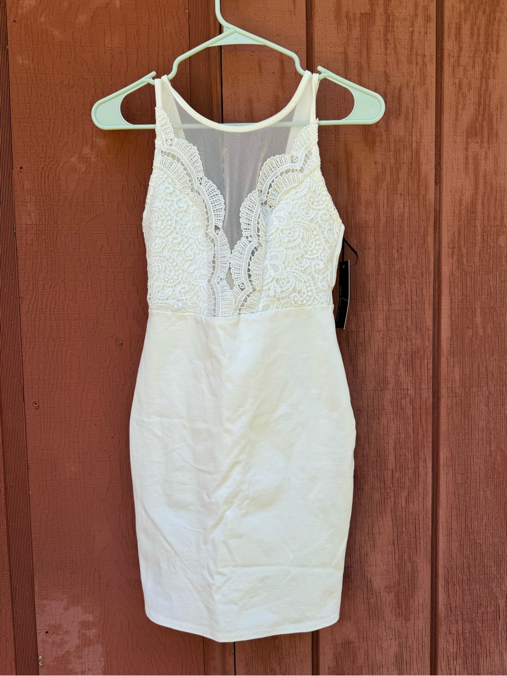 Lulus Coquina White Lace Mesh Sleeveless Bodycon Mini Dress NWT - Small